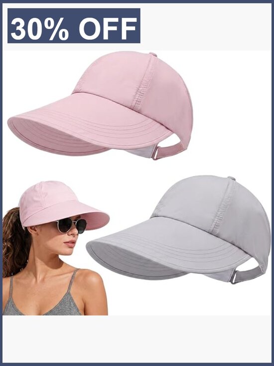 2 Pack Wide Brim Sun Visors with Ponytail Hole UPF50+ Packable main image 5